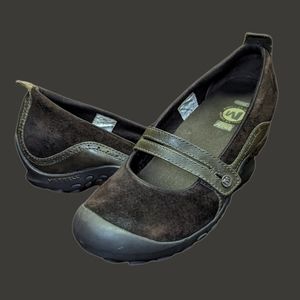 Merrell Mary Jane Plaza Bandeau Brown Nubuck 9 Button Detail Non-slip